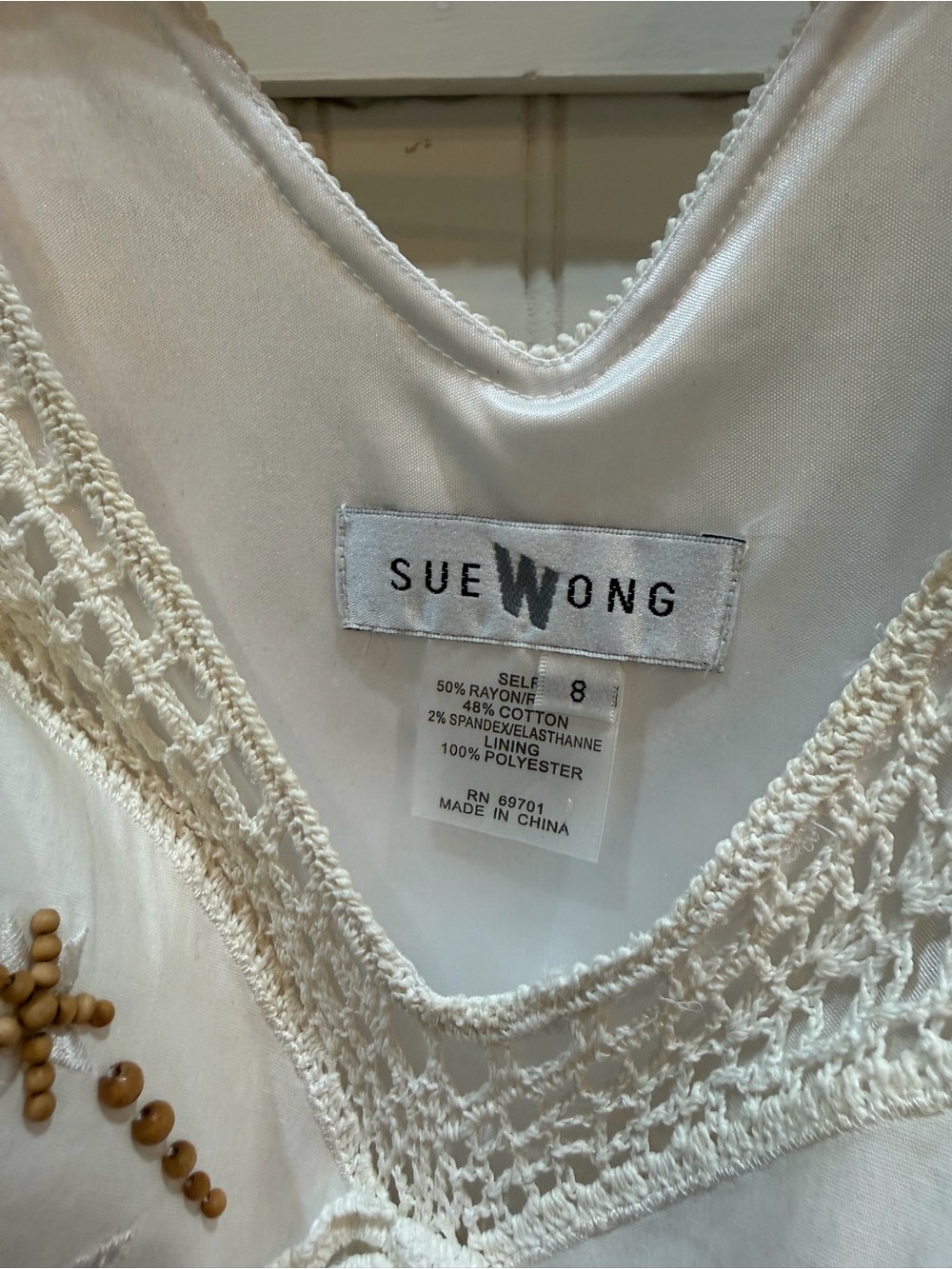 Sue Wong Embroidered Crochet& Beafed Ivory Dress - Picture 2 of 6